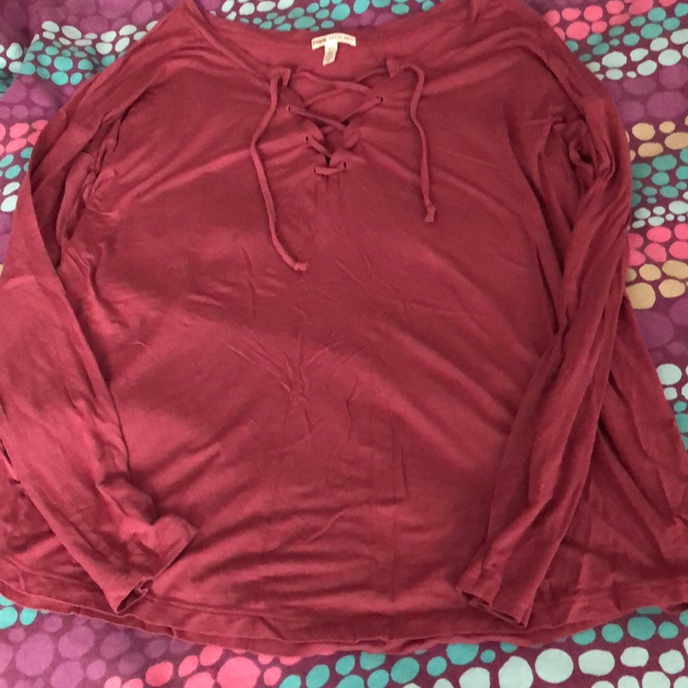 Vs pink lace up front long sleeve soft shirt